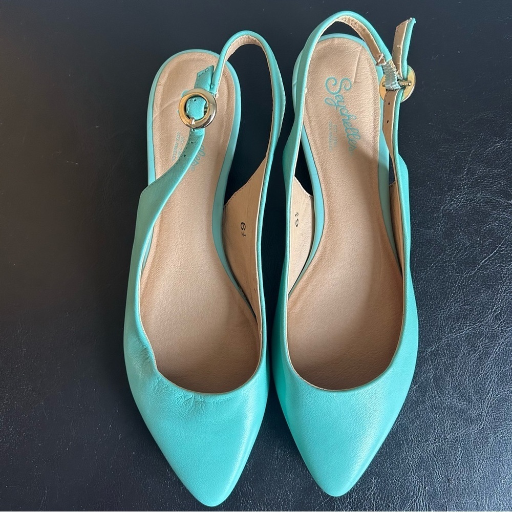 Seychelles Mint Green Reflection Wedge Slingback Shoes - Picture 4 of 13